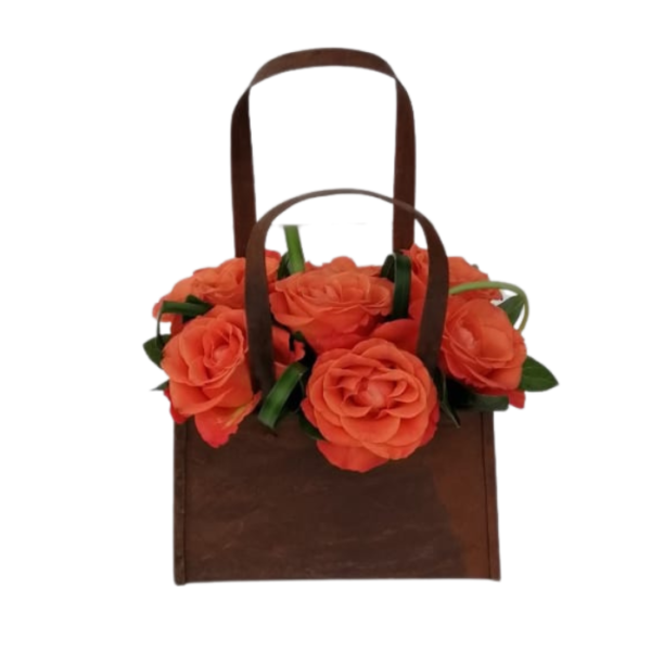 A bag of Roses - 7 Roses & Greenery in a Galvanised Bag