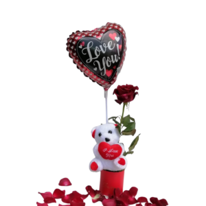 For Love Sake - Single Red Rose & Teddy in a Red Box