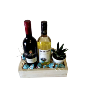 Chilling Dad - Red & White wine, a succulent plant & Chocs in a Wooden Box