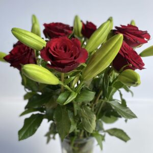 Rose and Lilly Delight - 7 Red Roses & 10 Lilies in a Vase