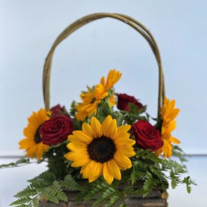 Bright and Beautiful - Basket of Sunflowers & Roses