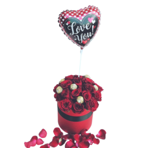 Sweet Romance - 30 Red Roses in a Box with 5 Ferrero Rocher with Love Balloon