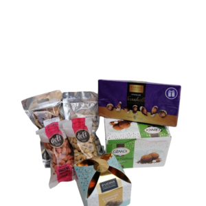 Choc & Nut Hamper - Variety of 3 Choc boxes & 3 packs of different Nuts
